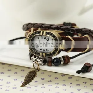 Wholesale Beaded Leather Bracelet Brown Leather Watch Bracelet For Women thumbnail-3