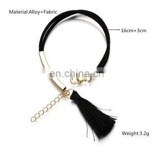 Hot Sale Adjustable Bracelet With Extended Chain Suede Fabric Bracelet With Tassel thumbnail-4