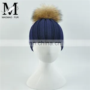 Wholesale New Fashion Hat With Raccoon Fur Ball Hand Knitted Baby Hat thumbnail-4