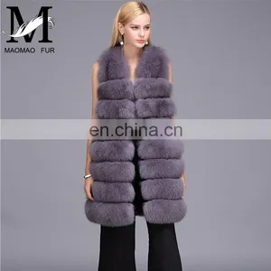 Ladies Wholesale Women Real Fox Fur Sleeveless Long Vest thumbnail-2