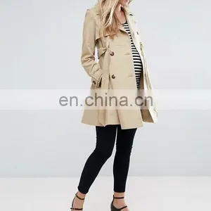Fashion Autumn Dust Coat Big Flap Collar Waist Tape Double Button Adjustable Cuff Two Layer Top Bulk Ladies Long Coats thumbnail-4