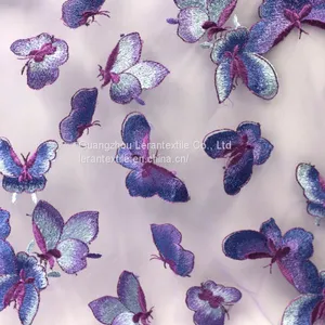 Factory Direct Butterfly Patch Embroidered Mesh Net Lace Fabric for Dress thumbnail-1