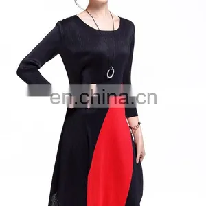 China Manufacter Round Neck Slim Pleat Dress Women Daily Wear Irregular Hem Dress thumbnail-6