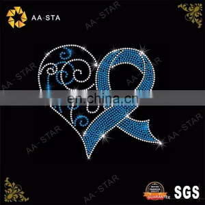 2018 Bling Blue Love Shaped Breast Cancer Rhinestone Transfer thumbnail-1