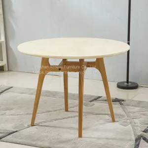 Modern Simple White and Black Round Wood Dining Table for Restaurant thumbnail-1