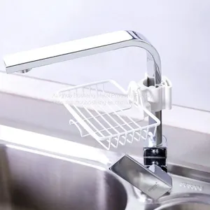 Stainless Steel Kitchen Faucet Sponge Holder Adjustable Faucet Storage Rack Hanging Shelf thumbnail-1