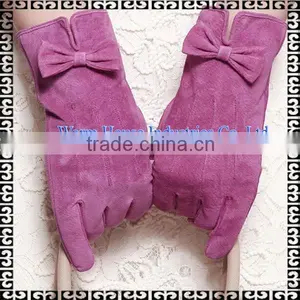 2016 Fur Ball Design Warm Winter Suede Leather Women Gloves Made in China thumbnail-1