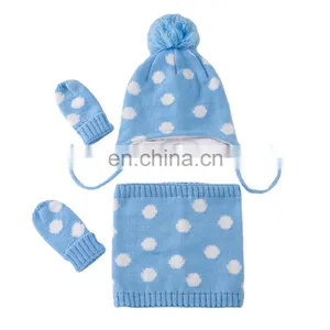 Warm Beanies Hat For Girl Boy Scarf Pompoms Winter Hats Knitted Caps Scarf Gloves 3 Pieces Winter Hat Scarf Set For Child thumbnail-1