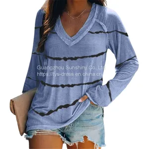 Tie-dye Stripes Printed V-neck Long-sleeved T-shirt Women thumbnail-5