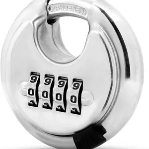 Outdoor 4 Digit Heavy Duty Round Combination Disc Padlock With Hardened Steel Shackle thumbnail-1