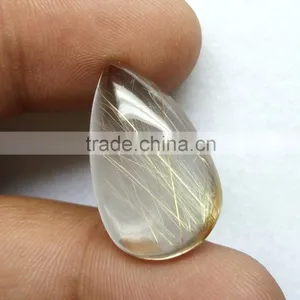 Pear Golden Rutile Stone / Natural Rutile Cabochon Gemstone / Rutilated Quartz / thumbnail-3