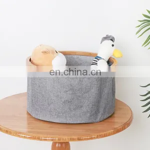 Portable Fabric Laundry Storage Basket Round Foldable Large Bamboo Dirty Clothes Organizer Baskets thumbnail-5