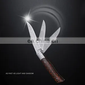 Folding Blade Knife Damascus Stainless Steel Pocket Knife Camping Knife With Olive Wood Snake Wood Ebony Handle for Outdoor thumbnail-2