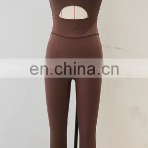Newest Back Deep V Cut Sexy One Piece Yoga Jumpsuit Ladies Dance Gym Fitness Wear Playsuit Set Sport Training Bodysuit For Women thumbnail-5