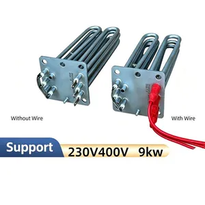 Square Flange Stainless Steel Immersion Heating Element 9KW 230V/400V Industrial Water Heater Tube Optional With Pre-Wired Red Cable thumbnail-1