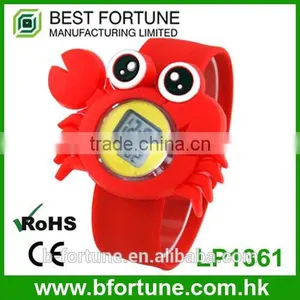 LP1511 Red Color Silicone Slap Bracelet LCD Watch thumbnail-1