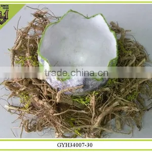 Handmade Easter Decoration Rattan Bird Nest With Plastic Egg thumbnail-1