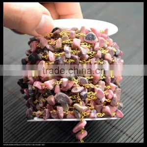 LFD-0011C ~ Wholesale Gold Plated Wire Wrapped Freeform Stone Chips Chain Gem Stone Beaded Chain DIY Jewelry Finding thumbnail-1