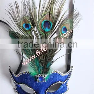 Blue Peacock Feather Carnival Mask Halloween For Party Decorations thumbnail-1