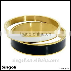 Exquisite Shine Enamel Metal Bracelet Double Bangle Sets Classical White and Black Alloy Bracelet thumbnail-1
