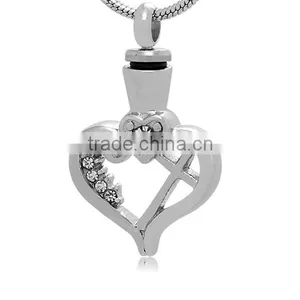 Hollow Heart Stainless Steel Urn Clear Crystal Graceful Jewelry Women's Silver Cremation Keepsake Pendant thumbnail-1