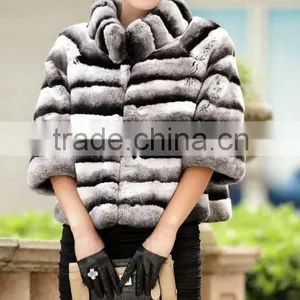 Rex14009 Chinchilla Rex Warm Winter Fashion Coat With Hood thumbnail-1