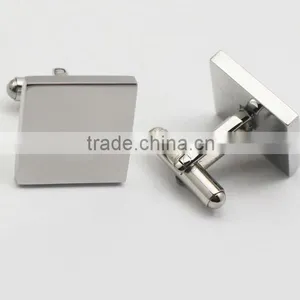 316L Stainless Steel Shiny Silver Classic Mens Square Cuff Button thumbnail-4
