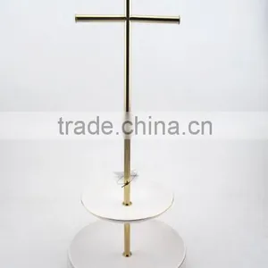 2 Tier Ceramic Jewelry Tray With Necklace Stand Gold Color, Jewelry Dish With Rack, Jewelry Organizer thumbnail-1