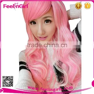 Pink Long Stock Virgin Hair Ombre Synthetic Side Part Lace Front Wigs thumbnail-4