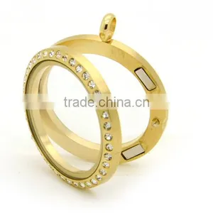 Hot Sale 316L Gold With Rhinestones Floating Lockets 30mm Stainless Steel Magnetic Floating Lockets thumbnail-3