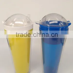 Double Wall Tumbler With Straw JUICE ICED COFFEE PLASTIC CUP With Lids Wholesale thumbnail-1