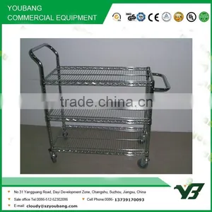 2015 Hot Sell NSF 60KGS Light Duty 3 Layer Restaurant Chrome Wire Push Trolley With Wheels (YB-WS005) thumbnail-3