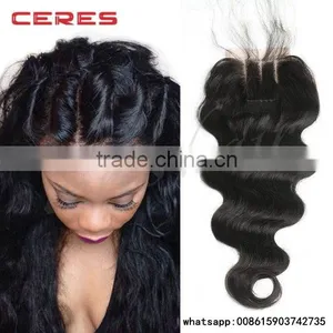 Bleached Knots Body Wave Lace Closure 3 Part Closure 16inch, Brazilian Virgin Human Hair Swiss Lace Top Closure thumbnail-1