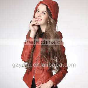 Fashion Feminine Leather Jacket With Pointed Hood thumbnail-1