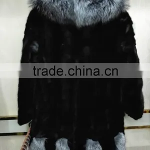 Mink Fur Coat With Silver Fox Collar for Women Winter thumbnail-6