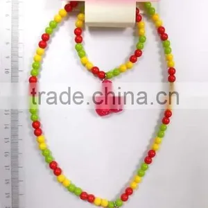 Lovely Children Multicolor Beaded Necklace Bracelet Set With Cartoon Images Pendant thumbnail-2