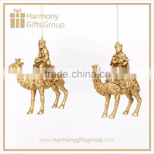 Gold Three Kings Holding Treasure on Camel Resin Figure Home Decoration thumbnail-1