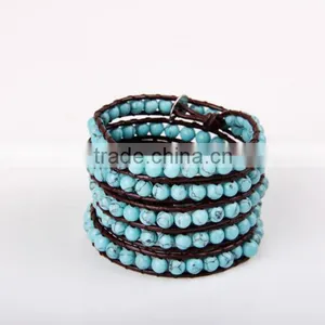 Fashion Turquoise Wrap Bracelet Women 6MM 5 Layer Bracelet Bangle Girl Gifts Jewelry Wholesale Free Shipping thumbnail-2