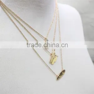 Gold Chain Layered Set Necklace W/Clear Teardrop Diamond Yellow Butterfly Metal Necklace 2016 Fashion Style Wholesale thumbnail-4
