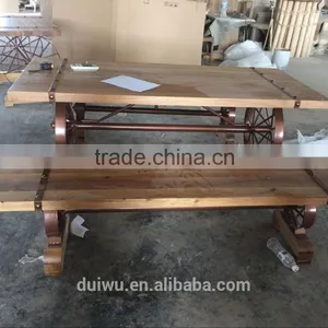 New Design Restaurant Wooden Set Ornamental Iron Industrial Table thumbnail-6