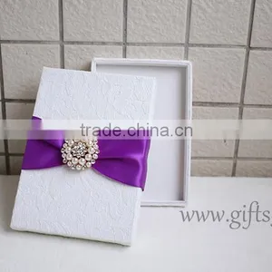 New Design Custom Fashion New High Quality Wedding Invitation Silk Boxes With Brooch thumbnail-1