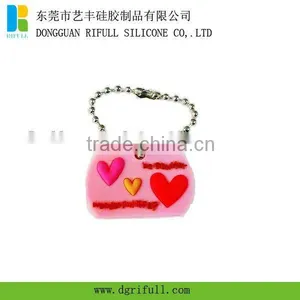 Promotional Gift Pink Heart Element Silicon Keychain thumbnail-1