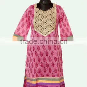 Chandheri Printed Kurti With Embroidery Youck thumbnail-1
