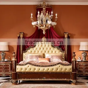 Exquisite Wooden Four Posted King Size Bed, Hand Painting Four-Poster Bed With Night Stand, Wood Carved Bedroom Furniture thumbnail-1