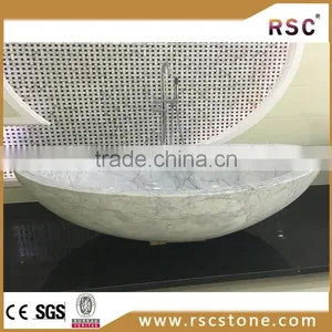 White Carrara Marble Oval Sink With Single Hole thumbnail-1