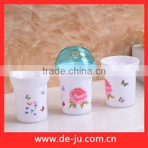 White PS Cups Transparent Cover Rose Bathroom Set thumbnail-1