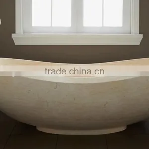 Half Hand Carved Freestanding Stone Bathtub thumbnail-6