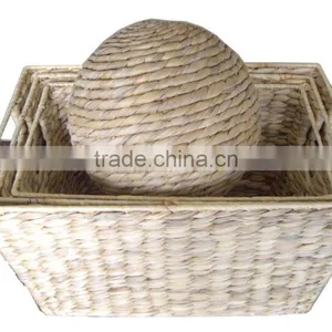 Water Hyacinth Basket and Tray, Frame Iron Storage Basket and Tray thumbnail-1