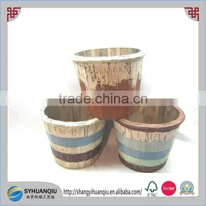 Lot of 3 Distressed Shabby Basket Pail Wood Wooden Bucket Fruit Flower Basket thumbnail-1