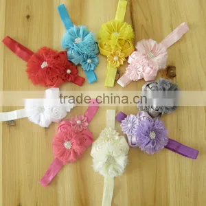 Fabric Flower With Pearl Rhinestone in Center Headband for Kids Hair Accessories thumbnail-1